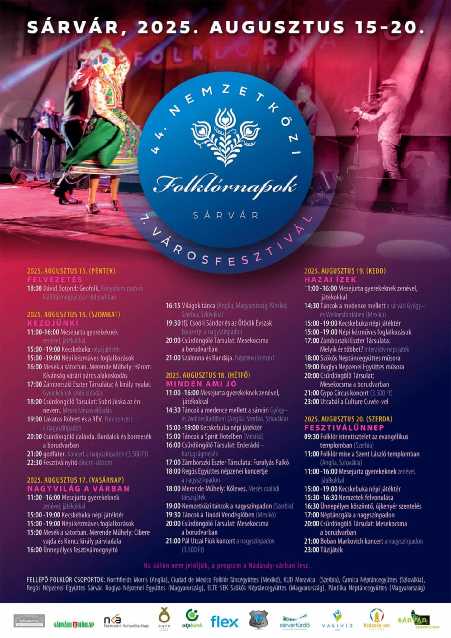 Sárvár városfesztivál program 2025 - Nemzetközi Folklórnapok Sárvár