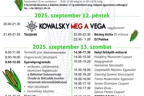 Bábolna Kukorica Fesztivál 2025 program ingyenes Fenyő Miklós koncerttel