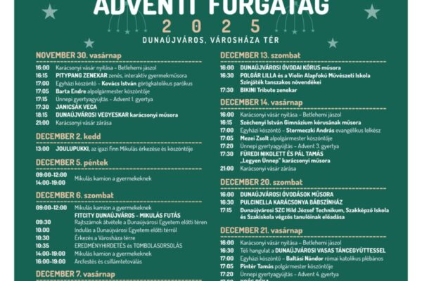 Dunaújváros Advent 2025 programok és koncertek