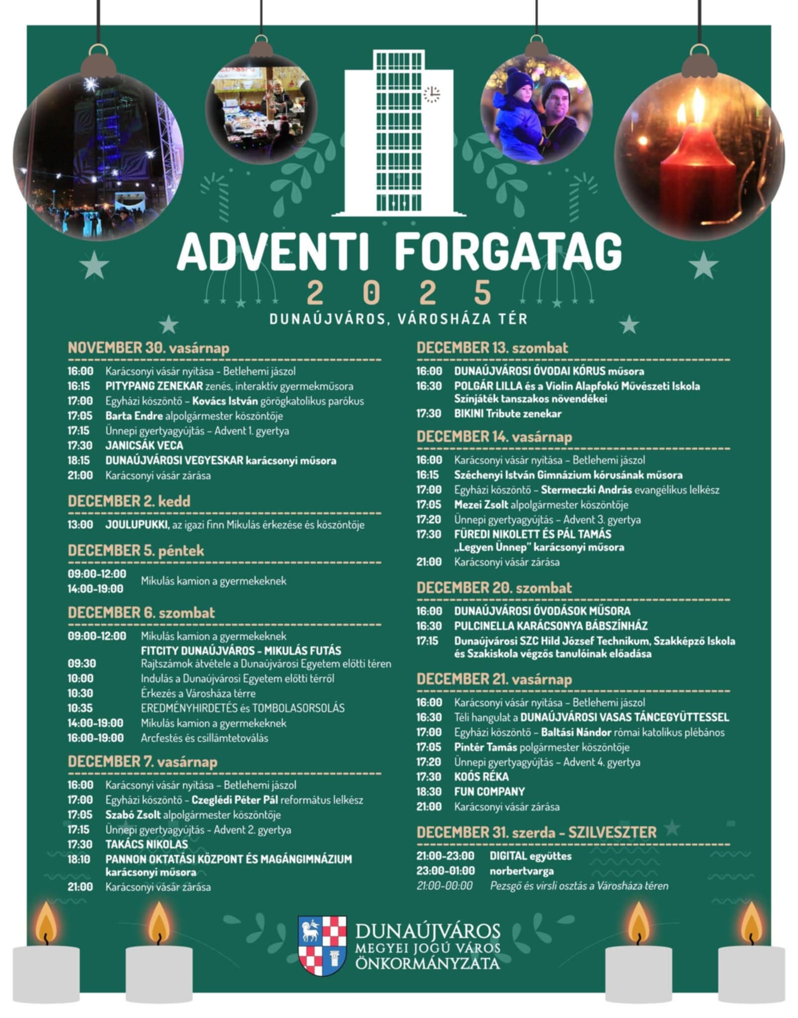 Dunaújváros Advent 2025 programok és koncertek