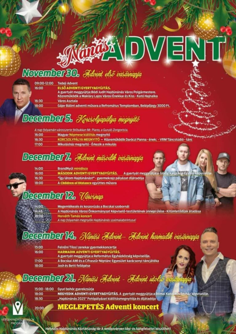 Hajdúnánás adventi programok és koncertek 2025