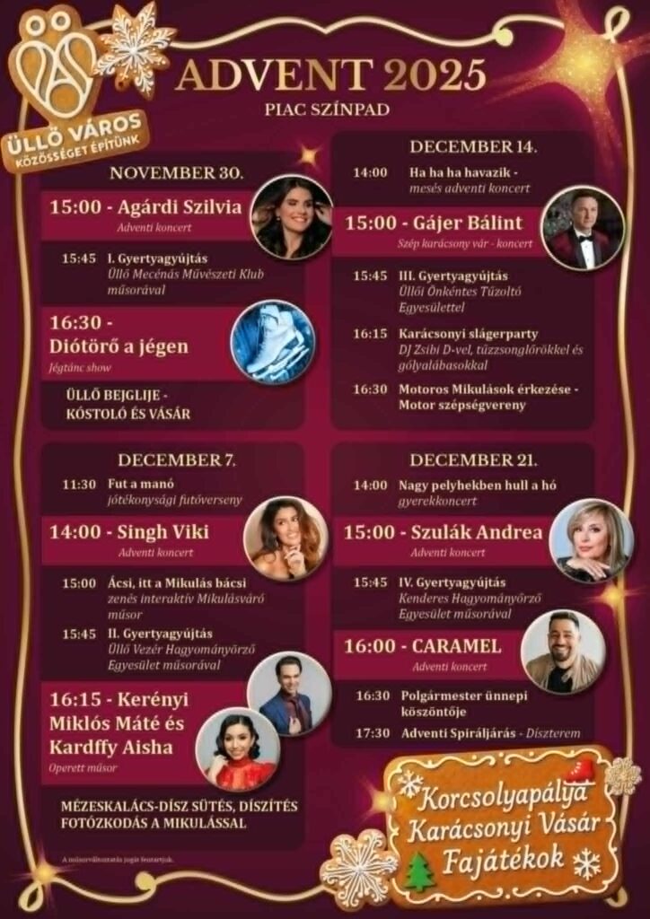 Üllő adventi programok 2025 koncertek és fellépők