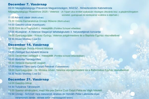 Velence adventi programok 2025