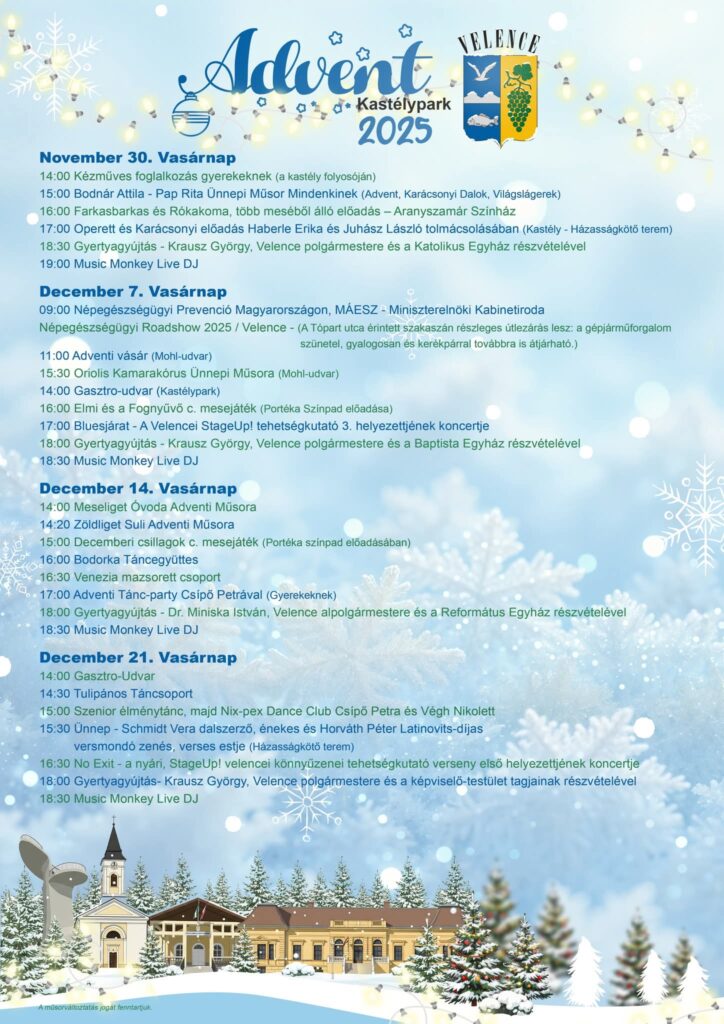 Velence adventi programok 2025