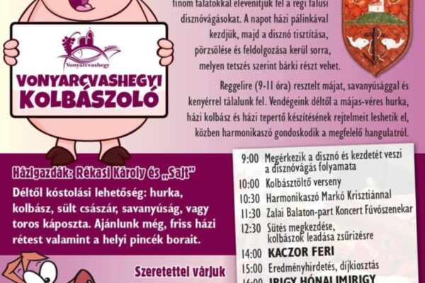 Vonyarcvashegyi Kolbászoló 2025 fellépők és programok