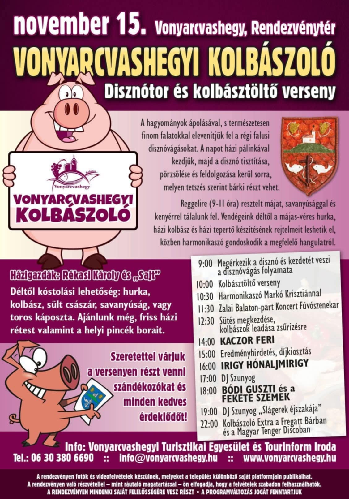 Vonyarcvashegyi Kolbászoló 2025 fellépők és programok