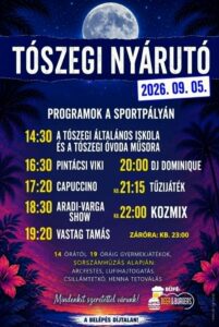 Tószegi Nyárutó Fesztivál – Vastag Tamás, Kozmix, DJ Dominique, Aradi-Varga Show, stb.